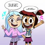  andrea_davenport commentary english_commentary english_text highres hood hoodie joseartcentenoofficial molly_mcgee nose pantyhose pink_hoodie raised_eyebrows ringer_t-shirt speech_bubble the_ghost_and_molly_mcgee toon_(style) torn_vest 