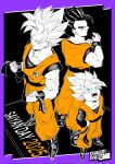  3boys black_boots black_hair black_sash black_shirt boots brothers corrupted_twitter_file dragon_ball dragon_ball_z family father_and_son hashtag-only_commentary highres limited_palette male_focus multiple_boys muscular muscular_male orange_pants orange_shirt pants potential_unleashed sash shirt short_hair siblings son_gohan son_gohan_love son_goku son_goten spiked_hair super_saiyan super_saiyan_1 