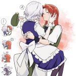  +++ 2girls ? apron back_bow black_pantyhose blush bow braid closed_eyes closed_mouth commentary_request green_vest grey_hair hand_on_another's_face hat hat_ornament heart highres holding holding_unworn_clothes holding_unworn_hat hong_meiling izayoi_sakuya kiss knife maid missing_headwear multiple_girls pants pantyhose pelvic_curtain red_hair shirt short_sleeves side_slit sitting sitting_on_lap sitting_on_person speech_bubble spoken_blush spoken_heart spoken_question_mark star_(symbol) star_hat_ornament surprise_kiss surprised sweatdrop thought_bubble touhou translation_request twin_braids ukei624 unworn_hat unworn_headwear vest waist_apron white_apron white_bow white_pants white_shirt wrist_cuffs yuri 