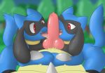  ambiguous_gender animal_genitalia animal_penis butt canine_penis duo_focus fellatio group group_sex knot licking lucario male male/ambiguous nintendo oral outside penis pok&eacute;mon pok&eacute;mon_(species) red_eyes riolu rvlis sex threesome tongue tongue_out video_games 