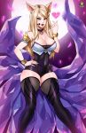  ahri_(lol) animal_humanoid blonde_hair breasts choker cleavage clothed clothing female fox_humanoid hair humanoid kyoffie league_of_legends legwear riot_games solo thigh_highs video_games 