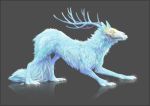  2014 antlers blue_fur canine digital_media_(artwork) fur grey_background horn hybrid mammal oneminutesketch paws simple_background yellow_eyes 