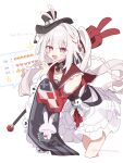  1girl absurdres black_hat clothing_cutout commentary_request detached_sleeves dress finger_to_own_chin hat highres holding honkai:_star_rail honkai_(series) japanese_clothes kimono leaning_forward livestream looking_at_viewer mark_under_both_eyes open_mouth pink_eyes red_kimono sailor_collar shoulder_cutout solo sparkle_(honkai:_star_rail) sparxie_(honkai:_star_rail) teeth twintails uwasewau white_hair 