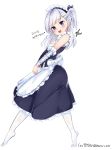  1girl apron azur_lane belchan_(azur_lane) belfast_(azur_lane) blue_dress blue_eyes blue_ribbon blush braid dress elbow_gloves full_body gloves hair_ribbon kirim maid maid_headdress open_mouth pantyhose ribbon silver_hair solo waist_apron white white_apron white_legwear 