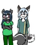  blue_hair blue_nose blush canine clothed clothing dimitri_(xelaaredn) dog duo female fiona_(artist) hair husky male male/female mammal mephitid pregnant skunk veronica_(natani) young 