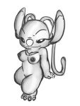  4_fingers 4_toes alien angel_(lilo_&amp;_stitch) antennae boomboom breast_markings breasts claws digital_drawing_(artwork) digital_media_(artwork) disney experiment_(species) eyelashes female greyscale lilo_and_stitch looking_at_viewer markings monochrome nipples seductive simple_background sketch smile smirk solo toes white_background 
