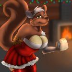  brown_fur christmas christmas_lights clothed clothing crossdressing dress_up eggnog fightmeatpax fireplace fluffy fluffy_tail food francis_n_stein frankenfur fruit fur green_eyes hair holidays intersex male mammal melon rodent solo squirrel white_hair 