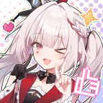  >_o 1girl :d black_bow black_gloves bow bow_choker braid choker circle_facial_mark close-up collarbone commentary_request double_v facial_mark fang gloves hat heart heart_facial_mark highres honkai:_star_rail honkai_(series) looking_at_viewer luna_(luna610) mark_under_both_eyes one_eye_closed outline pixel_art_inset portrait red_sailor_collar red_sleeves sailor_collar simple_background single_glove skin_fang smile solo sparkle_(honkai:_star_rail) sparxie_(honkai:_star_rail) star_(symbol) twintails v white_hair 