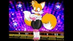  2018 anthro black_nose blue_eyes blush boots breasts canine clothing crossgender dialogue dipstick_tail dracojeff embarrassed english_text female footwear fox fur gloves high_heels mammal miles_prower multicolored_tail shoes solo sonic_(series) text video_games white_fur yellow_fur 