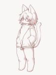  ambiguous_gender blush cat child cub feline hands_in_pocket kitsunepurin line_art male mammal navel nipples open_jacket simple_background standing young 
