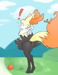  ! 2018 3_fingers anatomically_correct anatomically_correct_pussy animal_genitalia animal_pussy anthro anus ball biped black_fur braixen butt canine canine_pussy chest_tuft clothing cloud digitigrade eyelashes female fox fur grass hi_res long_tail looking_back mammal mountain nintendo orange_fur outside pink_eyes pok&eacute;mon pok&eacute;mon_(species) pussy rear_view rebornisaac simple_background skirt solo standing surprise sweat teeth tuft video_games white_fur 
