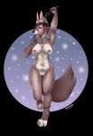  2018 anthro areola belly blush bow breasts canine christmas ear_piercing female fox freckles fur hair holidays mammal megnog mistletoe nipple_piercing nipples nude nuna_tozzi open_mouth piercing plant pussy slightly_chubby solo standing teeth tongue 