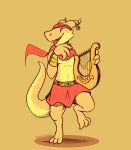  2018 anthro claws clothing dancing digital_media_(artwork) dungeons_&amp;_dragons egyptian happy kobold looking_at_viewer lyre male musical_instrument reptile scales scalie simple_background singing sirocco smile solo tamlin123 white_background 