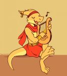  2018 anthro claws clothing digital_media_(artwork) dungeons_&amp;_dragons egyptian eyes_closed happy kobold looking_at_viewer lyre male musical_instrument reptile scales scalie simple_background singing sirocco smile solo tamlin123 white_background 