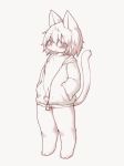  ambiguous_gender anthro blush cat child cub erection feline foreskin hands_in_pocket humanoid_penis kitsunepurin line_art male mammal navel nipples open_jacket penis simple_background standing uncut young 