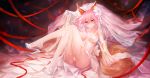  animal_ear_fluff animal_ears ass bare_shoulders blush breasts breasts_apart cleavage closed_mouth crossed_legs detached_sleeves dress fate/extra fate_(series) fox_ears fox_tail hair_between_eyes high_heels highres large_breasts panties pantyshot pantyshot_(sitting) pink_hair revealing_clothes sitting solo strapless strapless_dress tail tamamo_(fate)_(all) tamamo_no_mae_(fate) thighhighs underwear veil white_dress yellow_eyes zhuore_zhi_hen 