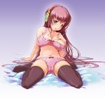  areolae arm_support blue_eyes blush bra breasts cameltoe covered_nipples kneeling large_breasts leaning_back lingerie long_hair megurine_luka moupii_(hitsuji_no_ki) panties pink_hair sitting solo strap_slip thighhighs underwear underwear_only vocaloid wariza 