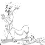  ? canine clothed clothing disney drunk duo fennec finnick fox greyscale lying male mammal monochrome nick_wilde on_back open_shirt simple_background tongue tongue_out w4g4 white_background zootopia 
