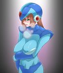  breast_hold breasts brown_hair capcom erect_nipples genderswap green_eyes mega_man mega_man_x rockman rockman_x rule_63 x x_(rockman) 