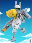  3:4 3_fingers 3d_(artwork) anthro big_breasts black_border border breasts cybernetics digital_media_(artwork) energy female fingers flying futuristic genitals glowing glowing_eyes gun hi_res huge_breasts hyper hyper_breasts industrial jet_pack lego lego_brick machine military model_kit nipples nude nude_female ranged_weapon rev-rabbit robot_anthro robotic sky solo synthetic thiccbrick vulva weapon white_body 