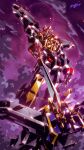  armor babamba black_gaine commentary_request glowing glowing_eyes highres holding holding_sword holding_weapon horns mecha mecha_focus might_gaine no_humans red_eyes robot science_fiction super_robot sword weapon yuusha_series yuusha_tokkyuu_might_gaine 