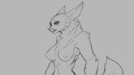  2018 absurd_res anthro breasts canine chest_tuft digital_drawing_(artwork) digital_media_(artwork) female fennec fox fur hi_res looking_at_viewer mammal monochrome nipples open_mouth sketch solo tongue tuft watsup 
