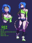  anthro blue_hair bulge clothed clothing crossdressing gecko girly hair ldr lizard looking_at_viewer male model_sheet piercing reptile rez_(ldr) scalie skimpy solo 