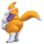 2017 3_fingers alpha_channel alternate_version_at_source anthro armwear back_rolls bandai_namco barefoot belly belly_overhang belly_rolls big_belly big_butt biped black_sclera blue_eyes breasts bridal_gauntlets butt canid claws clothing countershade_torso countershading digimon digimon_(species) digital_drawing_(artwork) digital_media_(artwork) dipstick_ears dipstick_tail ear_markings eishiban fat_rolls featureless_breasts feet female fingers full-length_portrait fur hi_res holding_belly holding_own_belly huge_thighs leg_markings looking_down mammal markings multicolored_body multicolored_ears multicolored_fur neck_tuft nude obese obese_anthro obese_female overweight overweight_anthro overweight_female portrait renamon side_view simple_background socks_(marking) solo standing tail tail_markings thick_thighs transparent_background tuft two_tone_body two_tone_fur white_body white_fur yellow_body yellow_fur