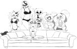 1_eye 2026 absurd_res anthro bedroom_eyes bra breasts canid canid_demon canine carmilla_carmine cherri_bomb_(hazbin_hotel) choker cleavage clothed clothing cybernetic_arm cybernetic_leg cybernetic_limb cybernetics cyborg cyclops demon ear_piercing ear_ring empty_eyes eyewear fan_character female freckled_breasts freckled_face freckled_shoulders freckles furniture glasses greyscale grin group hair hand_on_chest hazbin_hotel hellaverse hellhound helluva_boss hi_res hoop_ear_ring horn horned_humanoid humanoid iggy_(learntoartofftumblr) jewelry learntoartofftumblr legs_together lingerie long_hair loona_(helluva_boss) machine makeup mammal mascara meme midriff monochrome mythological_canine mythological_creature mythology narrowed_eyes navel necklace notched_ear panties pantsless piercing piper_perri_surrounded ponytail ring_piercing rosie_(hazbin_hotel) seductive segmented_arms shirt short_hair simple_background sinner_demon sitting smile sofa standing tank_top topwear twintails_(hairstyle) underwear underwear_only velvette_(hazbin_hotel) wearing_glasses white_background x_pupils
