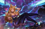  ahri_(league_of_legends) animal_ears blonde_hair collar league_of_legends long_hair panties pantyhose tagme_(artist) thighhighs underwear wristwear yellow_eyes 