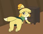  absurd_res animal_crossing anthro anus blush butt canine clitoris clothed clothing dog female hi_res isabelle_(animal_crossing) kneeling looking_at_viewer looking_back mammal nintendo no_underwear nude pen ponehcawk presenting presenting_anus presenting_pussy pussy rear_view shih_tzu solo video_games 