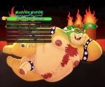 2_horns 4_fingers 4_toes accessory animated anthro areola armband bad_luck balls bedroom_eyes belly bet biped bodily_fluids body_hair bowser bracelet button_prompt chest_hair chest_tuft claws cock_ring detailed_background digital_media_(artwork) double_chin english_text event eyebrows eyewear feet fingers fire foreskin front_view fupa gameplay_mechanics genitals glasses hair hairy_fupa half-closed_eyes half-erect happy_trail horn humanoid_genitalia humanoid_penis hybrid imminent_fart imminent_sex imminent_transformation jewelry koopa lava leg_grab looking_at_viewer lost_bet lying lying_on_ground male mario_bros mario_party_(series) mature_anthro moobs narrowed_eyes navel nintendo nipples non-mammal_balls non-mammal_nipples nude nude_male obese obese_male on_ground on_side overweight overweight_anthro overweight_male penis penis_accessory penis_jewelry presenting red_eyebrows red_hair reptile rigbylaveur roulette scalie seductive shell solo spiked_armband spiked_bracelet spikes stubble sweat teasing teasing_viewer teeth text thick_thighs thigh_grab toes tongue tuft wearing_glasses yellow_body