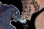 age_difference aged_up angry anthro barazoku blood bodily_fluids duo fangs godzilla godzilla_(series) grey_body hi_res kaiju king_ghidorah male mature_anthro mature_male muscular muscular_anthro muscular_male older_anthro pinumontbalou reptile rivalry scales scalie smile smiley_face smiling_at_another spikes teeth toho wounded yellow_body