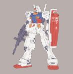  absurdres arm_shield beam_rifle blue_eyes commentary_request earth_federation earth_federation_space_forces energy_gun grey_background gundam highres hizumi_ms holding holding_weapon mecha mecha_focus mobile_suit mobile_suit_gundam no_humans robot roundel rx-78-2_gundam science_fiction shield solo v-fin weapon 