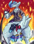 abstract_background ambiguous_gender anthro balls big_tail blue_eyes bodily_fluids cheek_tuft choker claws clothing colored cum cum_drip cum_on_penis cum_on_screen cum_on_viewer cum_string dated dominant dominant_anthro dripping duo embers eye_contact facial_tuft fan_character finger_claws fire fire_background first_person_view fluffy fluffy_balls fluffy_chest formal_wear fur generation_5_pokemon genital_fluids genitals half-closed_eyes hi_res holding_penis jewelry knot knotted_penis leash leash_pull leashed_viewer legendary_pokemon looking_at_another looking_at_viewer male narrowed_eyes necklace nintendo nonbinary_(lore) offscreen_character orgasm penis pokemon pokemon_(species) reshiram shaded sharp_teeth signature slim_anthro smile smiling_at_viewer smirk smirking_at_viewer tail teeth thick_thighs tuft undergreysnest vein veiny_penis watermark white_body white_fur