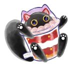  animal-themed_food artist_name black_cat cat cat_paw commentary cupsy_yummy duel_monster food food-themed_creature fruit highres kiko_png no_humans parfait solo strawberry tag white_background yellow_eyes yu-gi-oh! 