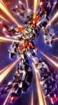  babamba clenched_hands commentary_request exkaiser glowing glowing_eyes highres mecha mecha_focus no_humans robot science_fiction solo standing super_robot v-fin yuusha_exkaiser yuusha_series 