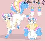 absurd_res blue_body blue_eyes blue_fur candy cotton_candy dessert female feral food fur generation_1_pokemon hi_res leg_markings markings nintendo pawpads pink_body pink_fur pokemon pokemon_(species) socks_(marking) solo unknown_artist vulpix white_fur_tuft yellow_body yellow_fur
