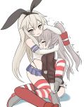  2girls amatsukaze_(kantai_collection) ass between_breasts black_panties blouse bouncing_breasts breast_smother breasts catfight defeated girl_on_top head_between_breasts highleg highleg_panties huge_breasts kantai_collection kuwamori large_breasts multiple_girls panties shimakaze_(kantai_collection) sitting sitting_on_person smile tears trembling unconscious underwear yuri 