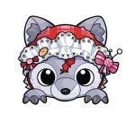  animal_ear_fluff artist_request black_eyes bow buttons ears_through_headwear frilled_hat frills hat hat_bow infinity_nikki looking_at_viewer mob_cap nikki_(series) no_humans object_focus official_art pink_bow plaid_hat red_hat single_stripe snout sticker_(medium) stitches straight-on striped_bow stuffed_wolf transparent_background yarn yarn_ball 