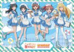 5girls :d ;q apron beret black_hair blonde_hair blue_bow blue_eyes blue_neckerchief blue_sailor_collar bow brown_eyes brown_hair cherry clipboard commentary_request copyright_name curry curry_rice dress elbow_gloves flower food frilled_thigh_strap fruit gloves hair_bow hair_flower hair_ornament hat head_wreath holding holding_clipboard holding_plate inline_skates long_hair loose_socks medium_dress misaka_mikoto multiple_girls neckerchief official_alternate_costume official_art one_eye_closed parfait plate pleated_dress red_bow rice roller_skates sailor_collar sailor_dress sailor_hat saten_ruiko shirai_kuroko shokuhou_misaki short_hair simple_background skates smile socks sparkling_eyes thigh_strap thighhighs toaru_kagaku_no_railgun toaru_kagaku_no_railgun_t toaru_majutsu_no_index tongue tongue_out twintails uiharu_kazari w w_over_eye waist_apron waitress white_gloves white_hat white_socks white_thighhighs yellow_eyes 