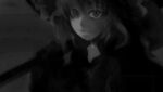  1girl dark futon_(kitsune_tsuki) greyscale hat highres kirisame_marisa looking_at_viewer medium_hair monochrome parted_lips sanpaku smile solo touhou upper_body 