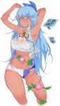  :/ alternate_breast_size alternate_costume alternate_hair_length alternate_hairstyle arm_behind_head armpits arms_up ass_visible_through_thighs bangs bare_arms bare_legs bare_shoulders bikini_bottom blue_bow blue_eyes blue_hair bow breasts cirno closed_mouth commentary_request cowboy_shot cropped_legs eyebrows_visible_through_hair flower hair_between_eyes hair_bow half-closed_eyes highres ice ice_wings long_hair looking_to_the_side medium_breasts midriff morning_glory navel older plant pushun_(muteki) see-through shirt sleeveless sleeveless_shirt solo standing stomach sunflower sweat tan tanline tanned_cirno teenage tied_shirt touhou twisted_torso very_long_hair vines wet wet_clothes white_shirt wings 