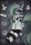 abstract_background alternative_fashion annoyed bandage beverage beverage_can bone broken_heart clothed clothing crown cutie_mark digital_media_(artwork) drinking ear_piercing ear_ring earth_pony emo emo_haircut energy_drink english_text equid equine eye_bags eyelashes eyeshadow female feral fluffy fluffy_chest fluffy_mane fluffy_tail footwear friendship_is_magic full-length_portrait fur gradient_background grey_background hair hasbro headgear heart_symbol hi_res holding_object horse inner_ear_fluff jewelry legwear long_mane makeup mammal mane marble_pie_(mlp) mask melancholic messy_mane monster_energy monster_energy_can monster_energy_logo my_little_pony mythological_creature mythological_equine mythology pattern_clothing pattern_footwear pattern_legwear pattern_socks piercing pony portrait purple_eyes purple_eyeshadow ring_piercing sad shaded signature simple_background sitting skull socks solo striped_clothing striped_footwear striped_socks stripes tail text thick_eyelashes thigh_highs tired tuft unimpressed worny