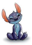  2015 4_fingers alien blue_eyes blue_fur blue_nose chest_tuft claws disney experiment_(species) fur head_tuft lilo_and_stitch narcotic_sprinkles notched_ear simple_background sitting smile solo stitch tuft white_background 