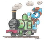  blue_fur bobthedalek clothing coal equine fur hair hat horse male mammal pony simple_background smoke solo train vehicle white_background 