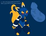  2018 ambiguous_gender android anthro blue_penis blush canine digital_drawing_(artwork) digital_media_(artwork) disembodied_penis duo e621 erection esix machine male mammal mascot mexifurfoof penis robot solo_focus text vein veiny_penis yellow_eyes 