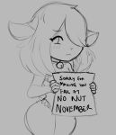  blush caprine english_text female hair hair_over_eye hibiscus_(thecon) holding_object jingle_bell mammal monochrome portrait sheep solo standing text thecon thick_thighs three-quarter_portrait 