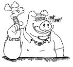 anthro bald billy_fore chain cigar domestic_pig facial_hair goatee gold_(metal) gold_chain gold_watch hi_res male mammal mustache nipple_outline sketch solo suid suine sus_(pig)