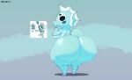  2026 anthro aquatic artist_name axoarts big_butt black_eyes blue_body blue_skin blue_tail blush blushcrunch_studio bodily_fluids butt dandy's_world digital_media_(artwork) fan_character fish hi_res looking_back male nude open_mouth rear_view roblox seahorse solo standing sweat syngnathid syngnathiform tail text thick_thighs three-quarter_view 